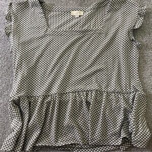 LOFT Black and White Ruffled Peplum Blouse